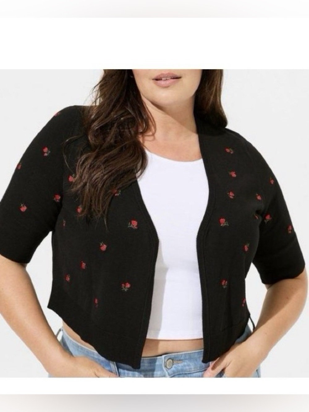 Betsey Johnson x Torrid Embroidered Rose Elbow Sleeve Shrug Cardigan Sz 3